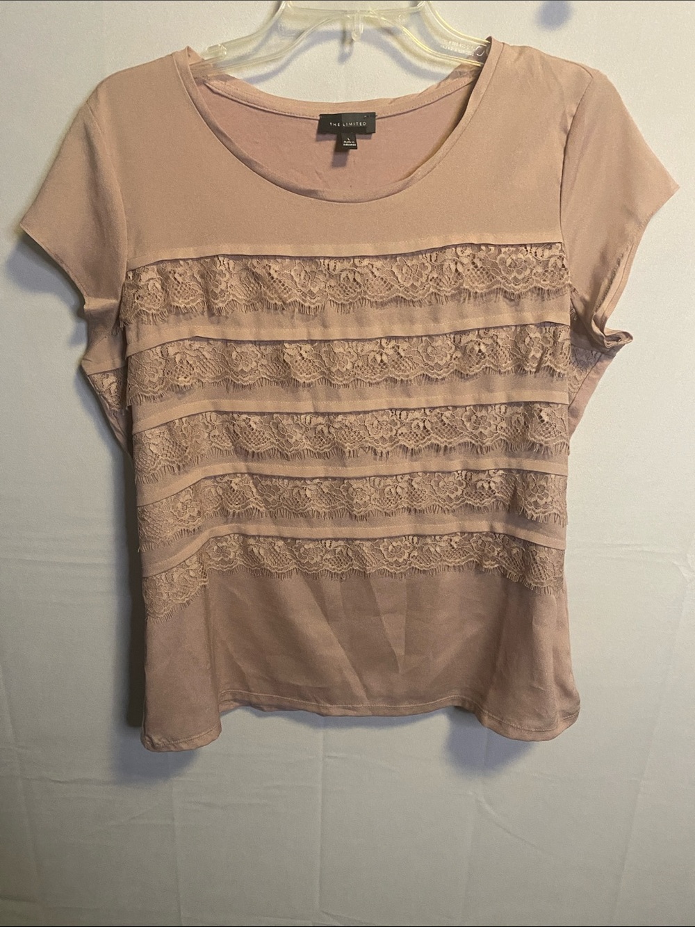 The Limited Blush Lace-Trim Short Sleeve Top